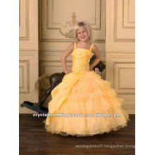 Hot sale yellow appliqued beaded ruched ruffled ball gown custom-made girls pageant dresses CWFaf4878